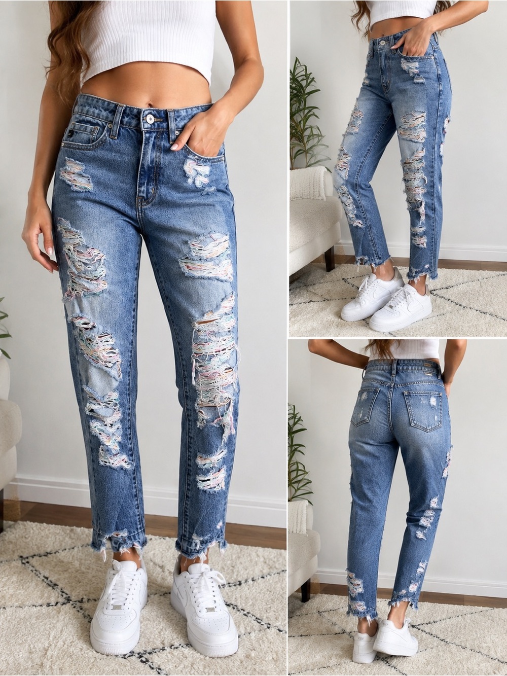 KanCan Size 24 Distressed Ripped Jeans Multicolor Thread Raw Hem
